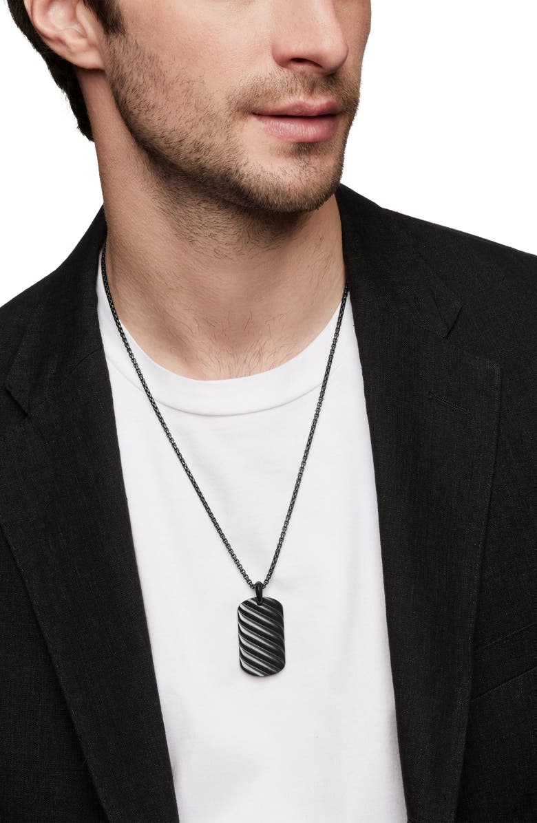 David Yurman Men's Sculpted Cable Dog Tag Pendant, Alternate, color, Black Titanium