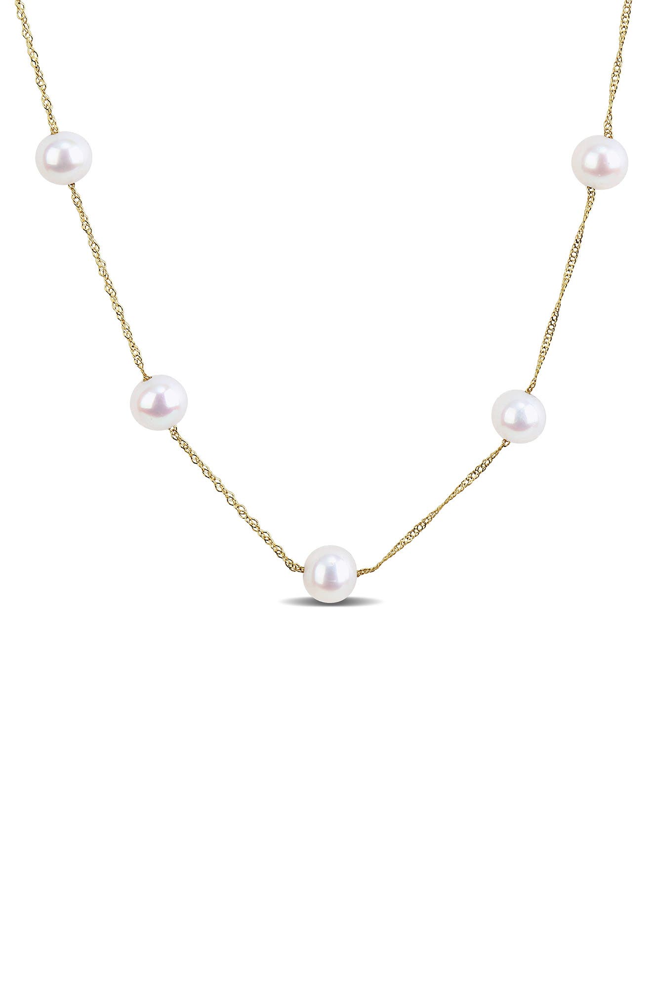 10k Gold Cultured Pearl Station Necklace
