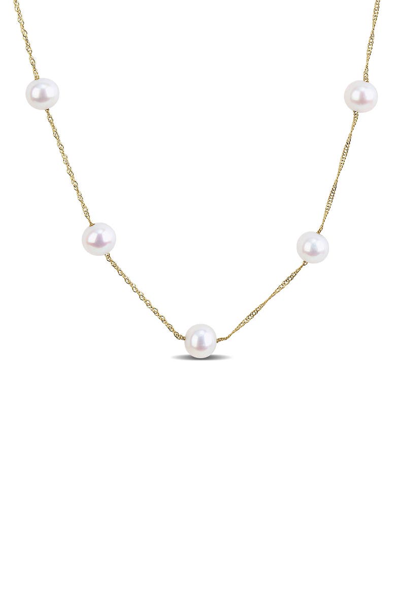 10k Gold Cultured Pearl Station Necklace, Main, color, WHITE