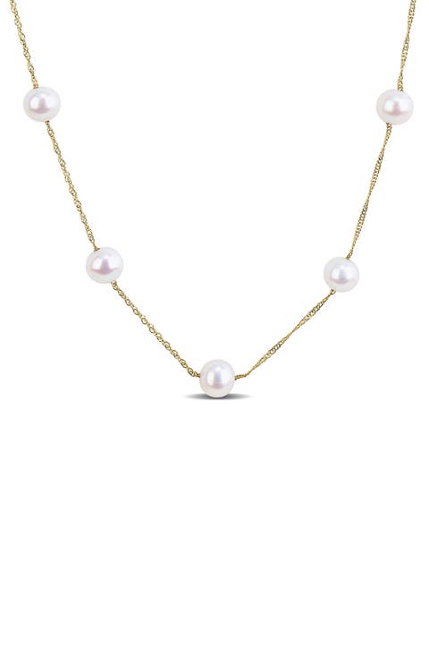 10k Gold Cultured Pearl Station Necklace