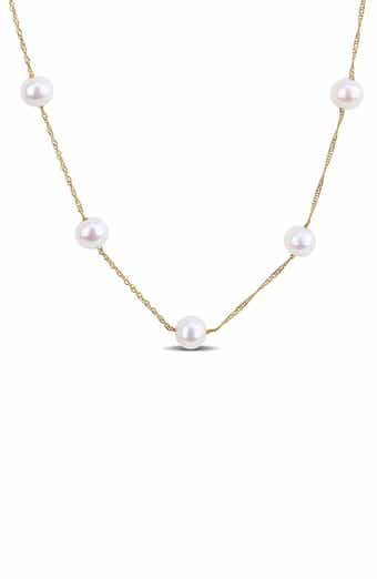 10k Gold Cultured Pearl Station Necklace