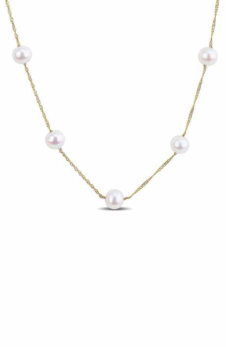 10k Gold Cultured Pearl Station Necklace