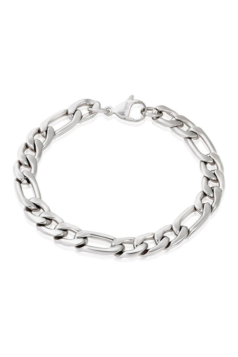 Mens' Stainless Steel Figaro Chain Bracelet, Main, color, SILVER