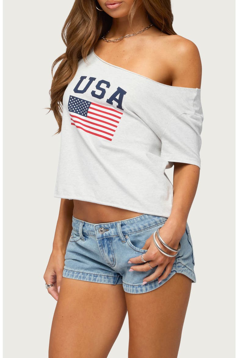USA Babe Off the Shoulder T-Shirt, Alternate, color, LIGHT-GRAY-MELANGE