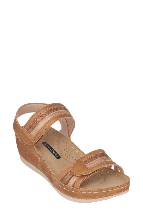 Samar Snakeskin Embossed Hook & Loop Wedge Sandal (Women)