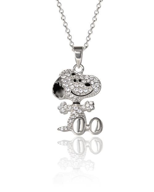Peanuts Snoopy Silver Plated 3d Pave Pendent, 18'' Chain In Metallic