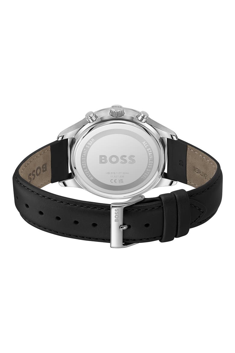 Avery Chronograph Leather Strap Watch, 42mm, Alternate, color, BLACK