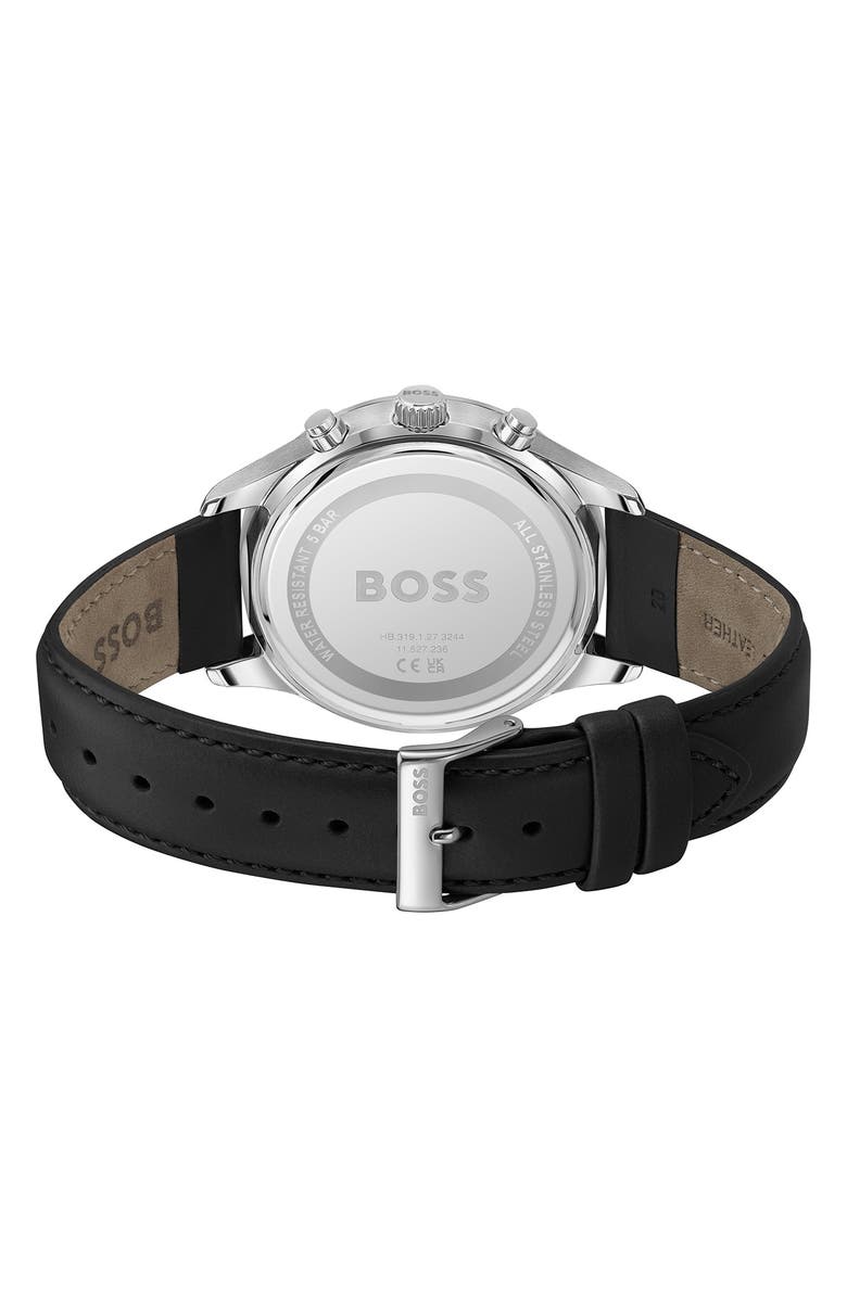 BOSS Avery Chronograph Leather Strap Watch, 42mm, Alternate, color, Black