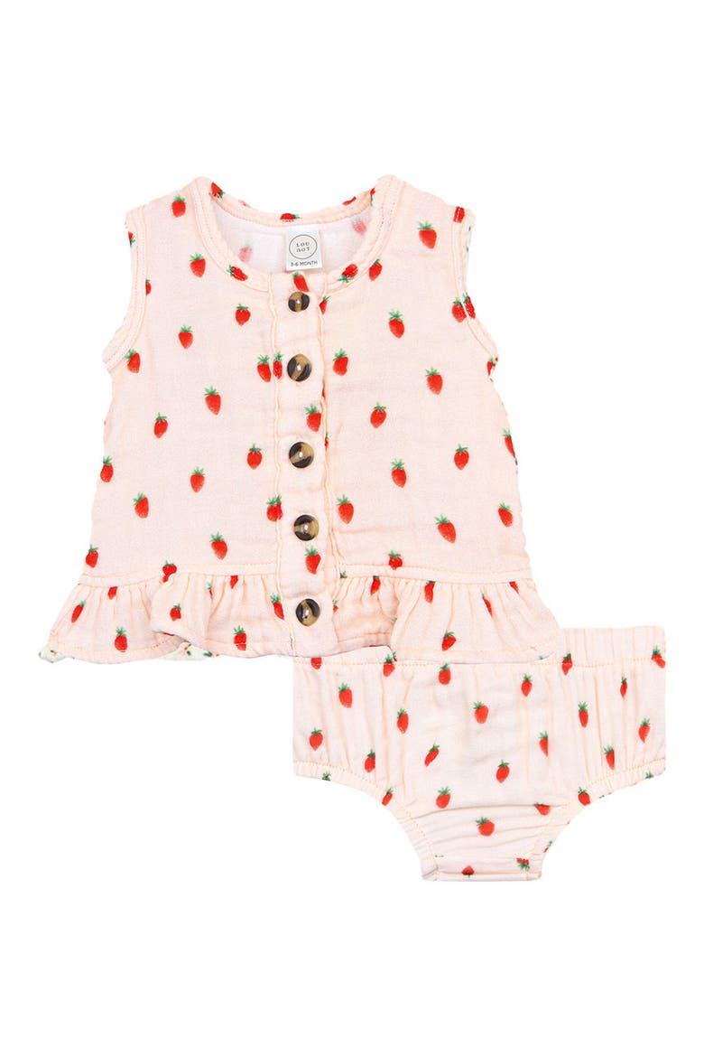 Cloud Muslin Strawberry Print Tank & Bloomers Set, Main, color, JUNIE