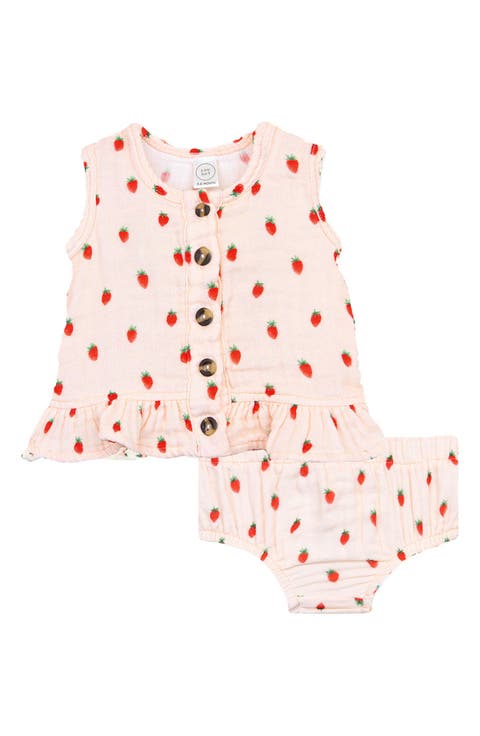 Cloud Muslin Strawberry Print Tank & Bloomers Set