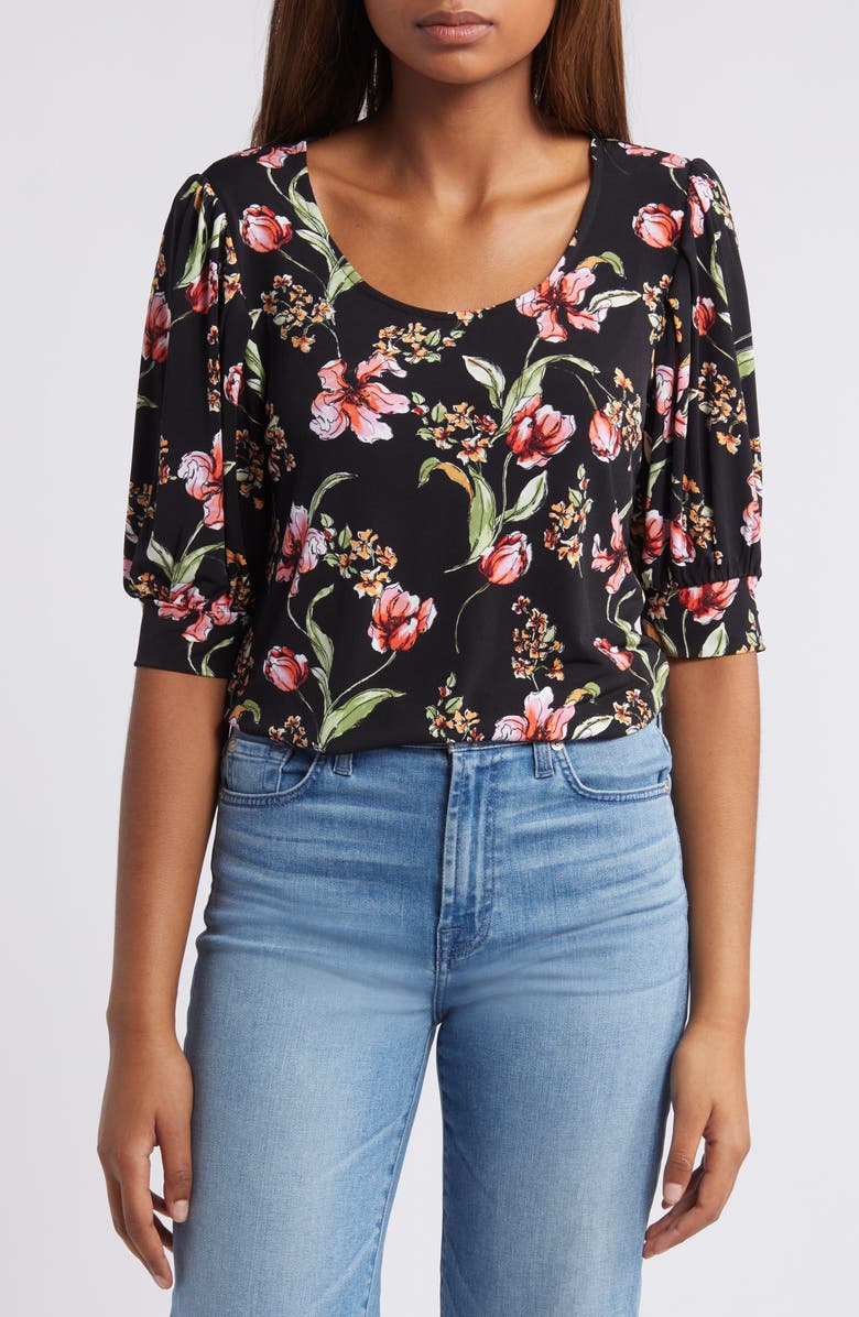 CeCe Floral Print Puff Sleeve Top, Main, color, 
