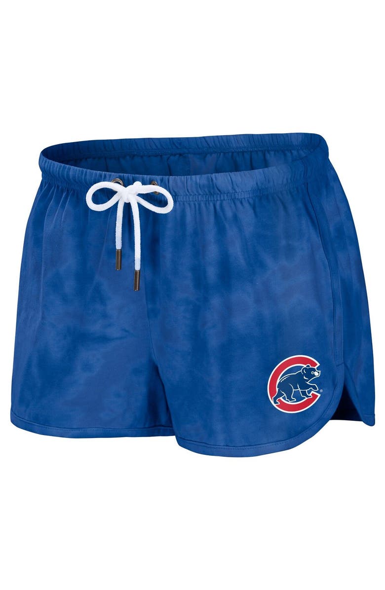 WEAR by Erin Andrews Women's WEAR by Erin Andrews Royal Chicago Cubs Tie-Dye Cropped Pullover Sweatshirt & Shorts Lounge Set, Alternate, color, 