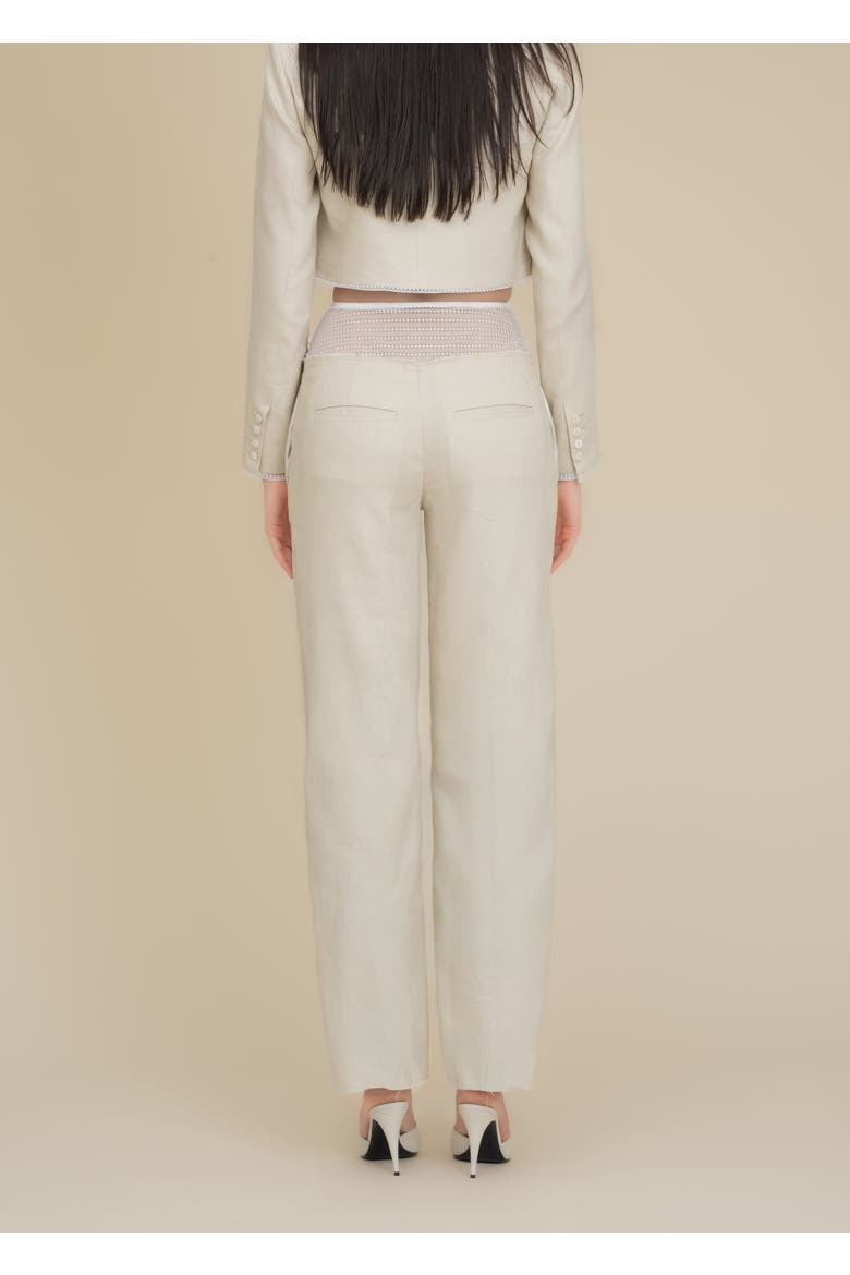 Linen Laissez High-Waisted Stretch Pants, Alternate, color, Beige
