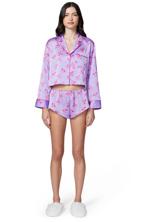 Florence By Mills Satin Sleep Crop Pajama Top In Millie Lavender Bows