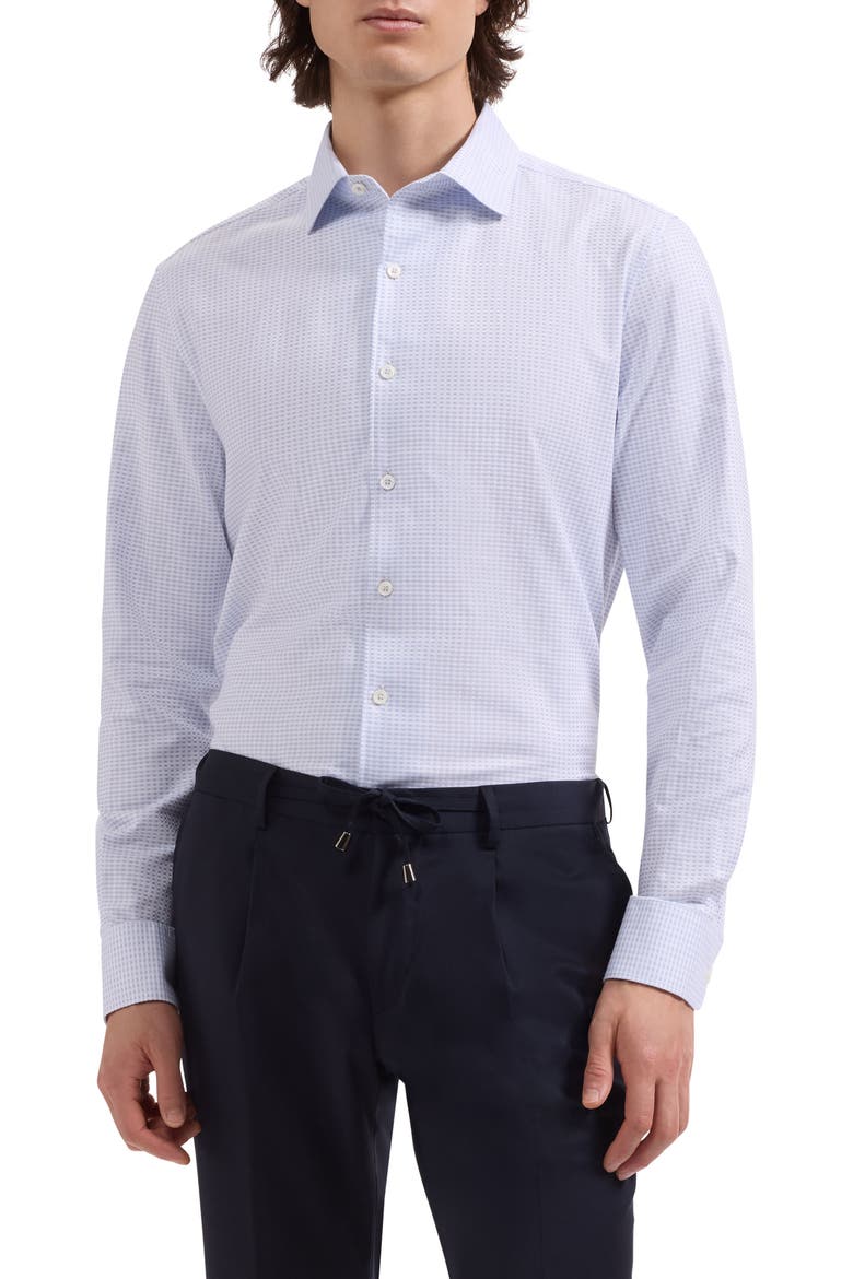 Alvin Shaped Fit Mini Check Button-Up Shirt, Main, color, AIR BLUE