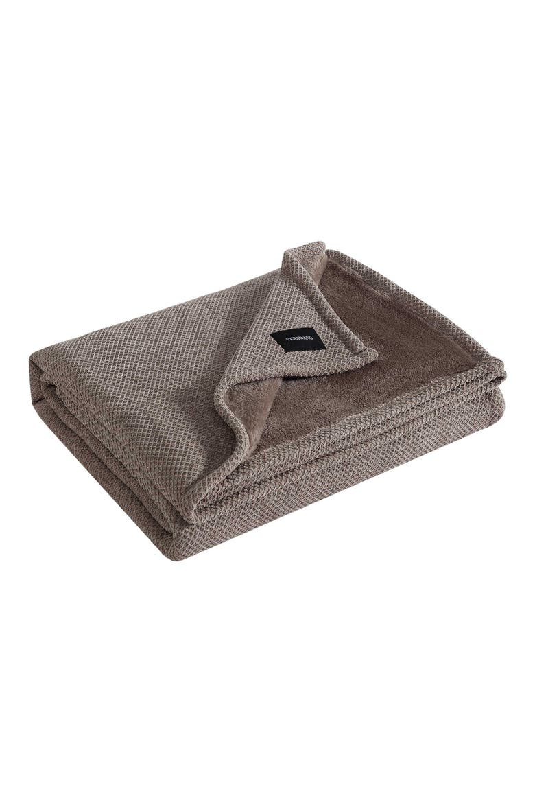 Chenille Jacquard Plush Throw Blanket, Main, color, LIGHT / MEDIUM BROWN