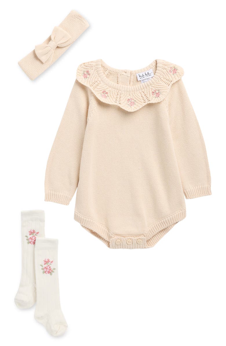 Nicole Miller Bubble Bodysuit, Socks & Headband Set, Main, color,