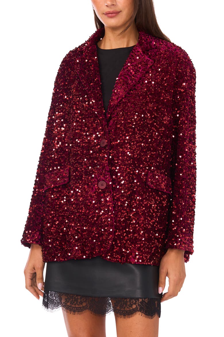 Sequin Relaxed Blazer, Alternate, color, CRIMSON