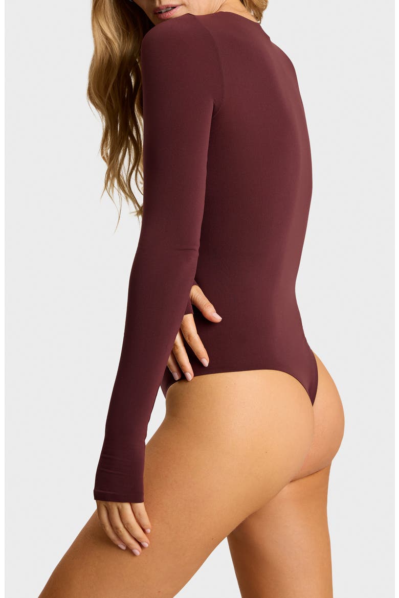 Ballet Thumbhole Cuff Bodysuit, Alternate, color, RAISIN