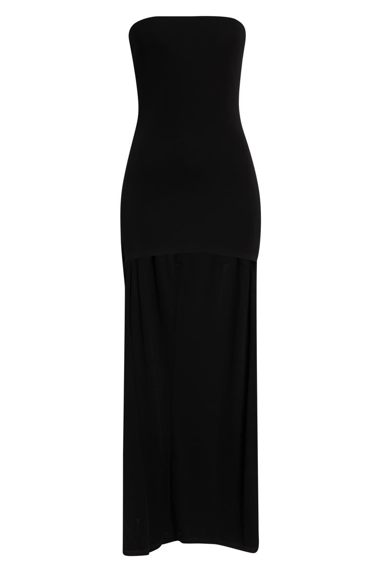 Strapless High Low Bodycon Dress, Alternate, color, BLACK