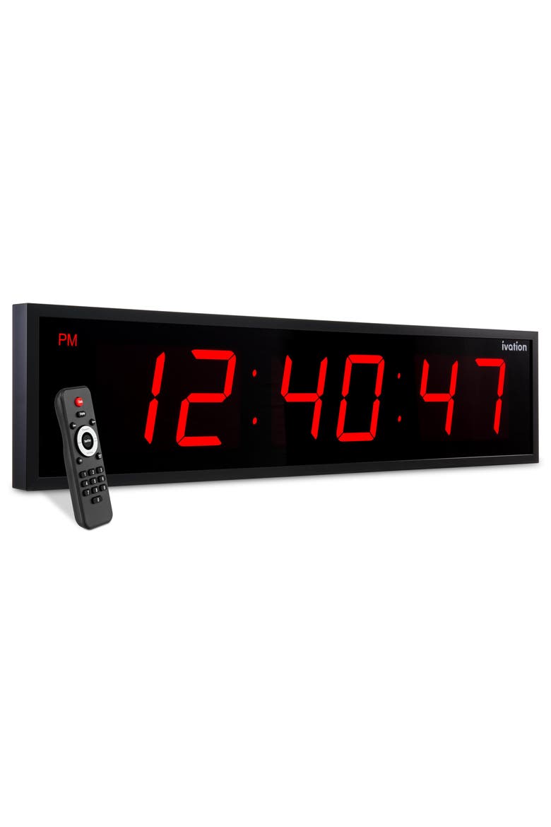 Large Digital Clock, 60 Led Wall Clock with Stopwatch, Alarms, Timer, Temp & Remote, Main, color, Red