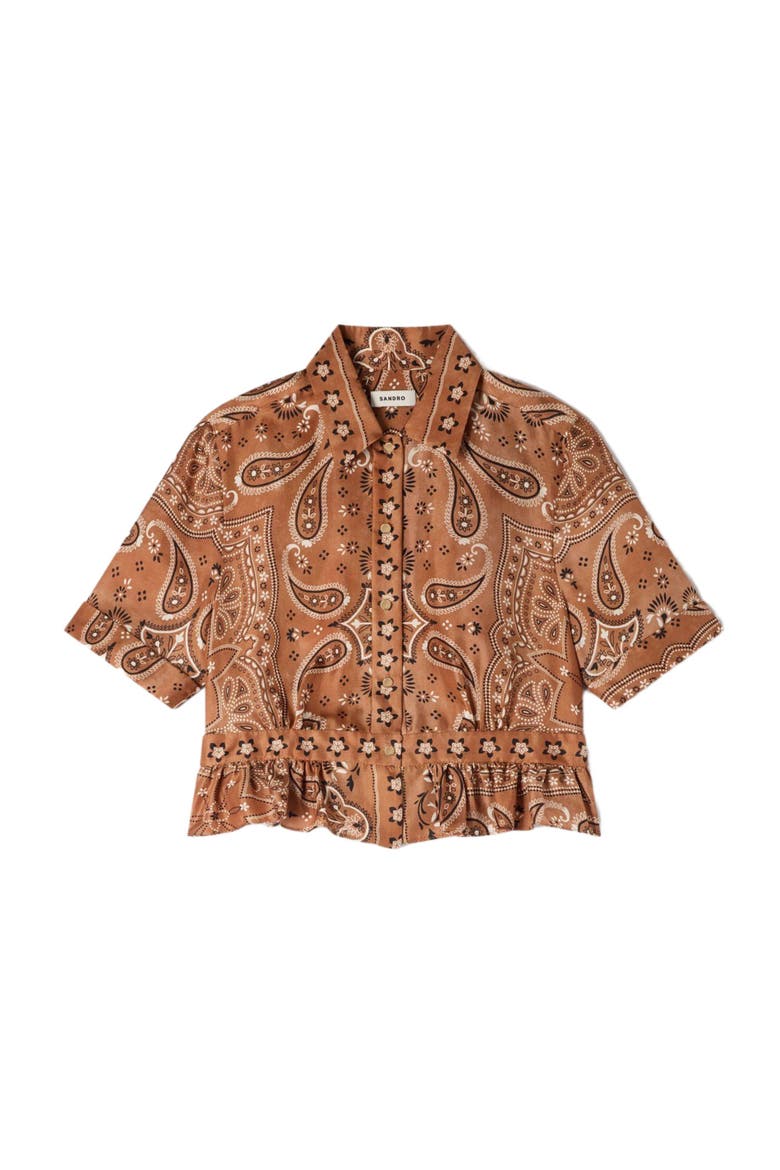 Bandana print cropped shirt, Alternate, color, Brown / black