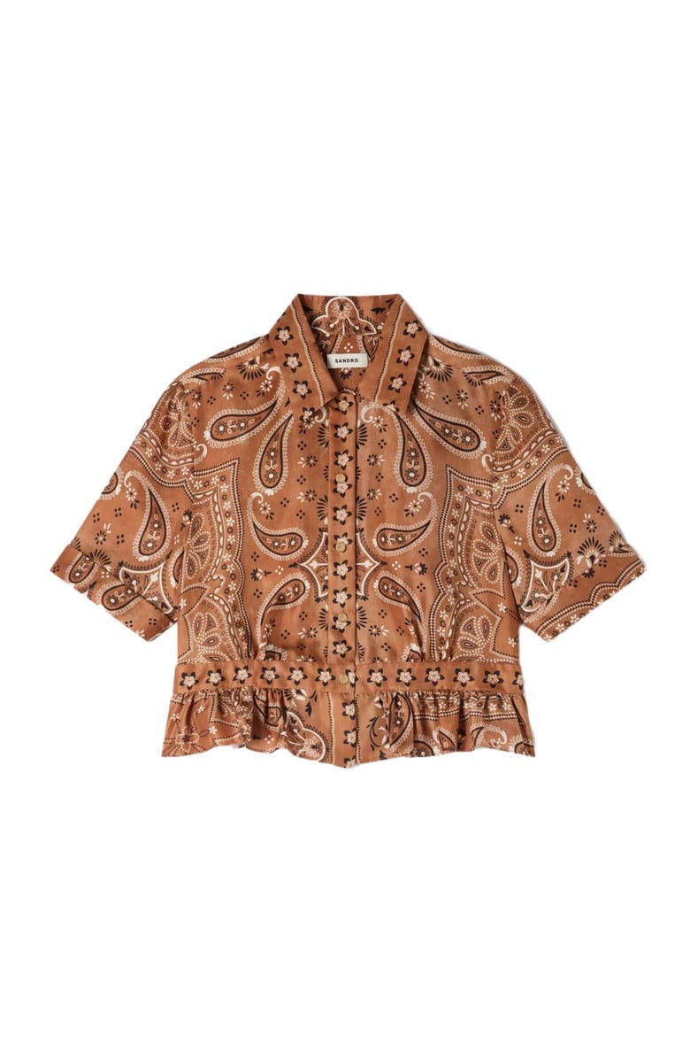 SANDRO Bandana print cropped shirt, Alternate, color, Brown / Black