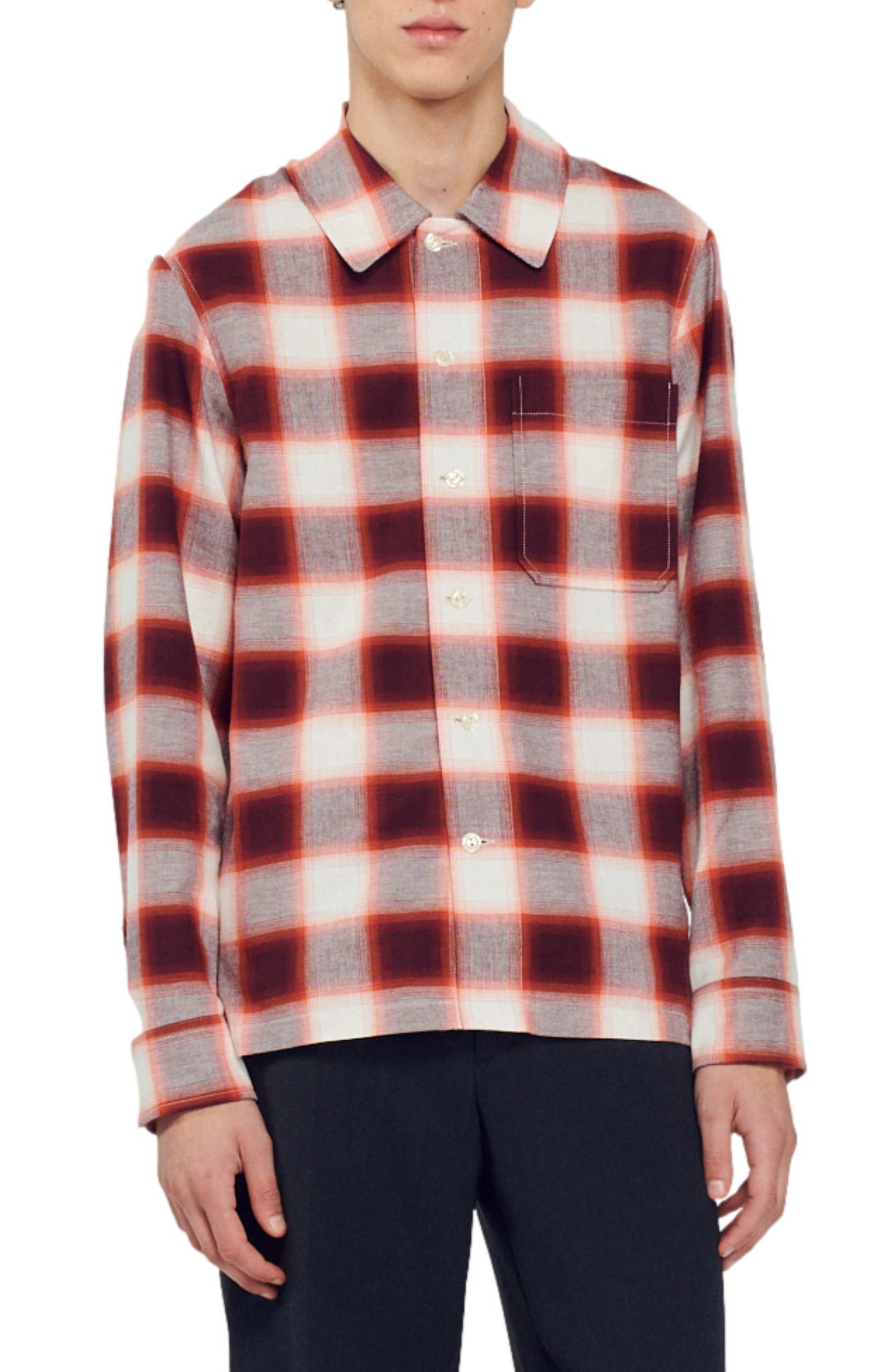 SANDRO Grunge Check Button-Up Shirt