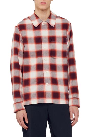 Sandro Check-pattern Button-up Shirt In Burgundy