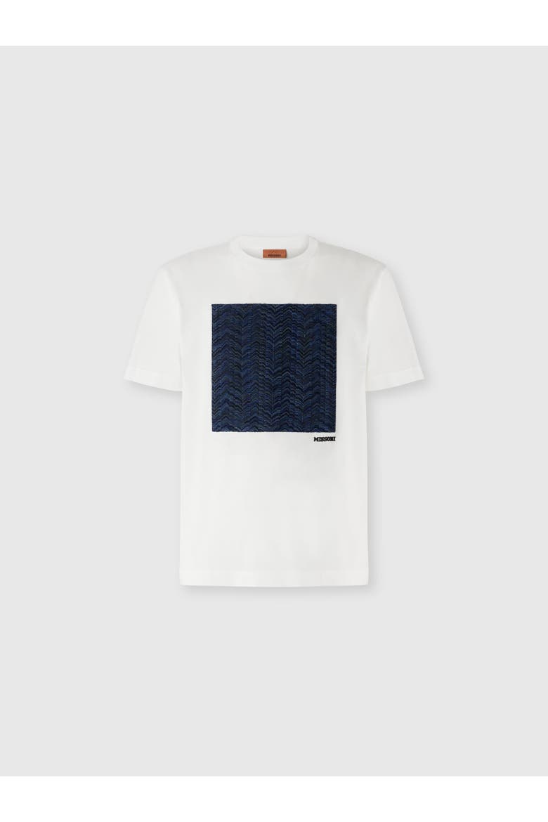 Cotton Jersey Crewneck T-shirt With Insert, Main, color, White & Blue