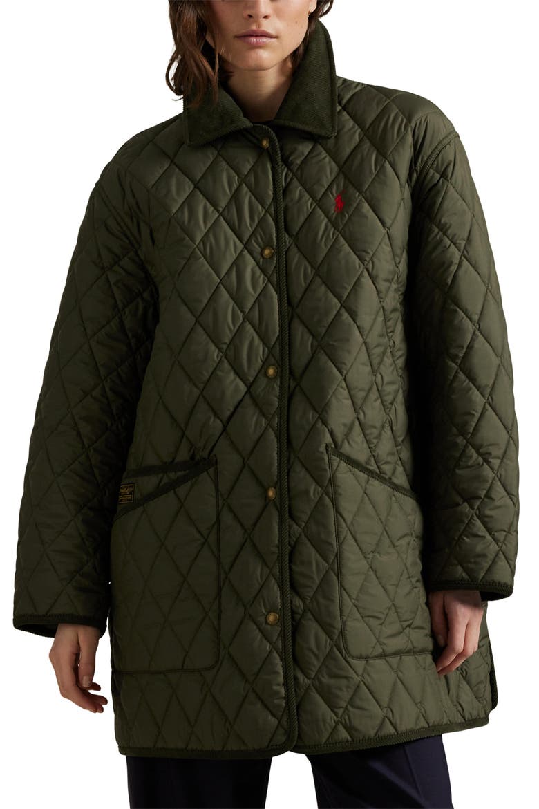 Water Repellent Quilted Barn Jacket, Main, color, RANGER GREEN