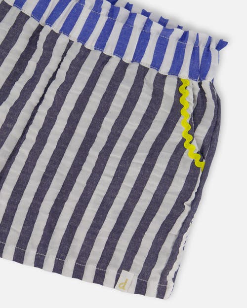 Deux Par Deux Little Girl's Seersucker Short Navy Blue And White In Navy Blue And White