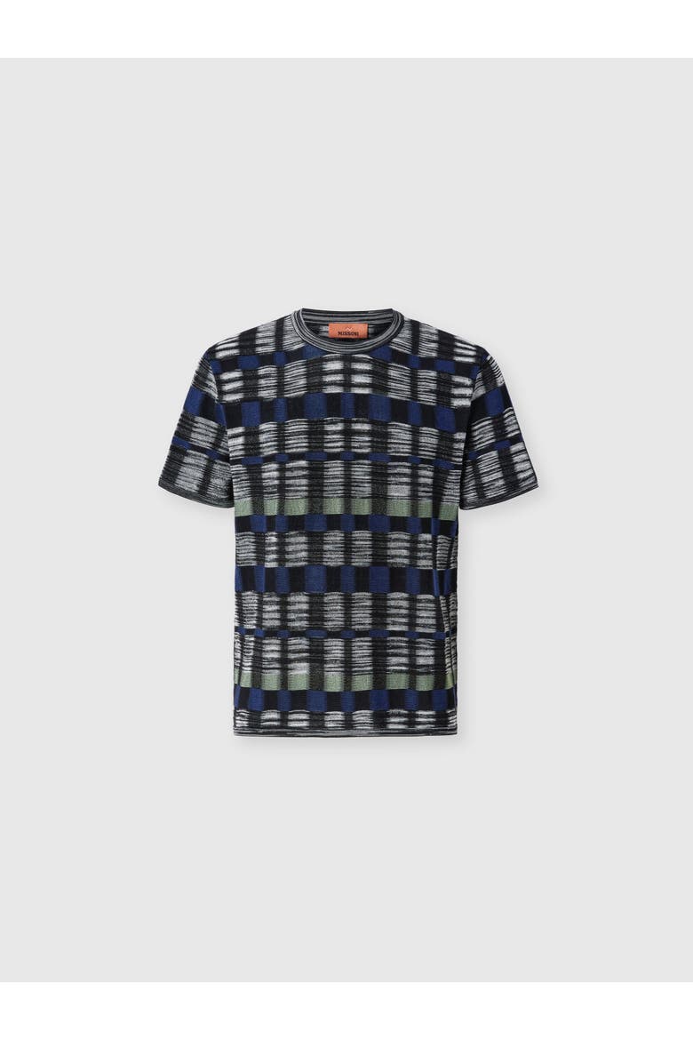 Crew-neck Cotton And Viscose T-shirt With Check Pattern, Main, color, Multicoloured