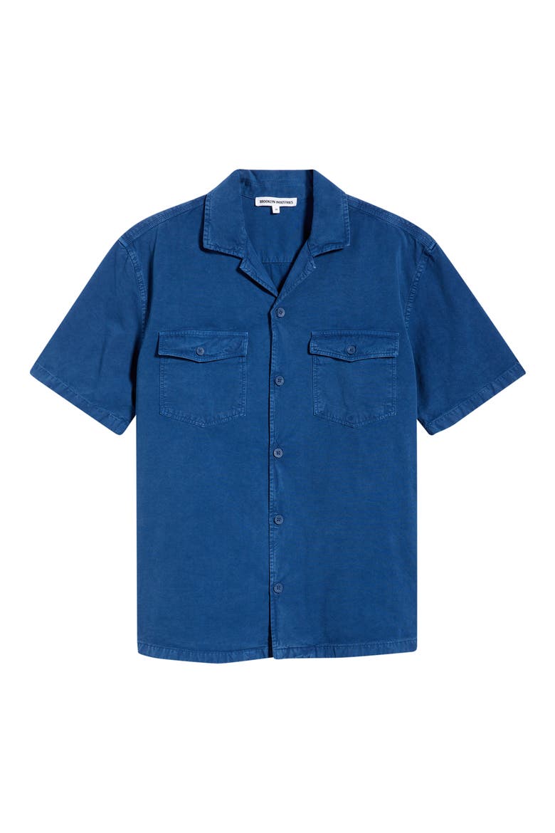 Short Sleeve Linen Blend Button-Up Shirt, Alternate, color, NAVY PEONY