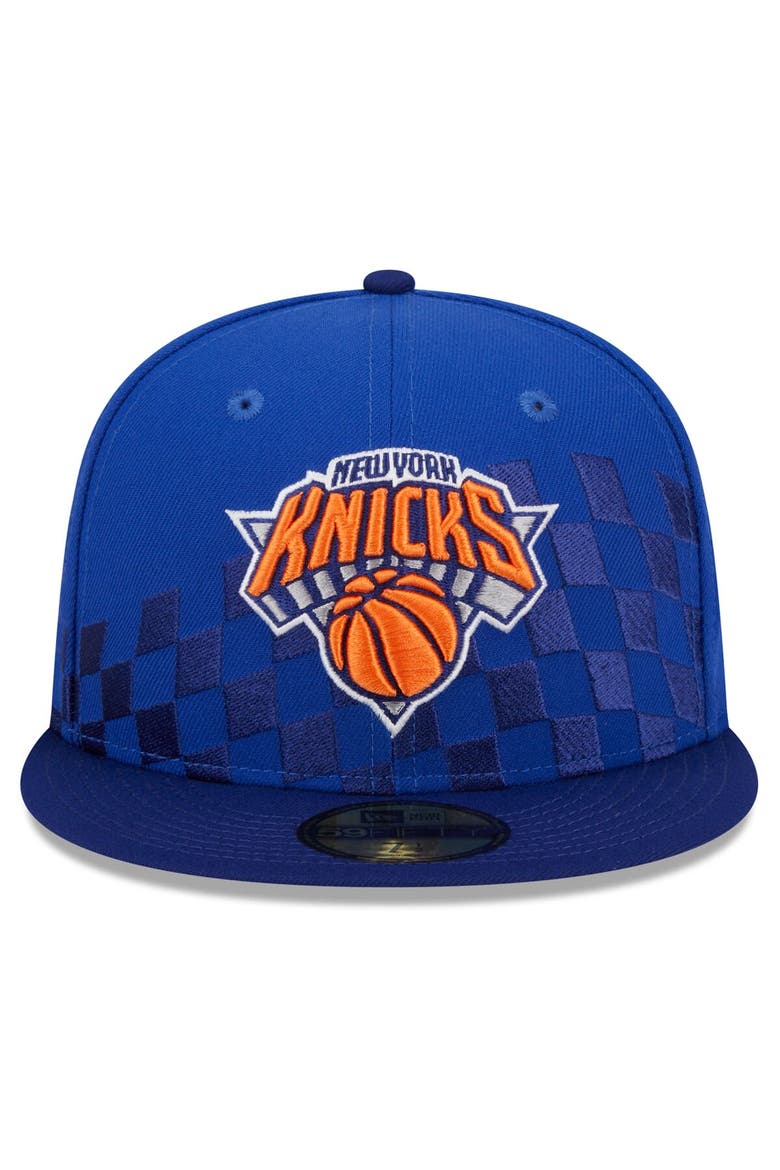 Men's New Era Blue New York Knicks  Rally Drive Checkerboard 59FIFTY Crown Fitted Hat, Alternate, color, Blue