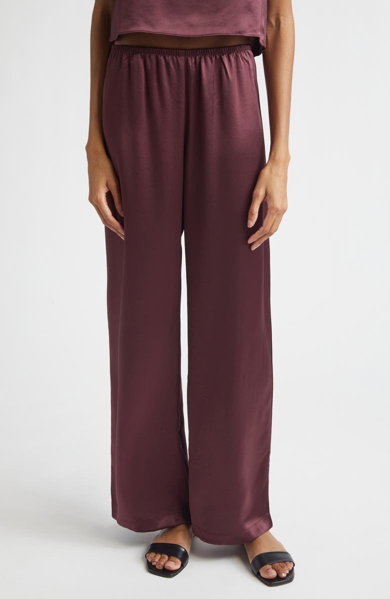 LESET Barb Wide Leg Satin Pants, Main, color, Malbec