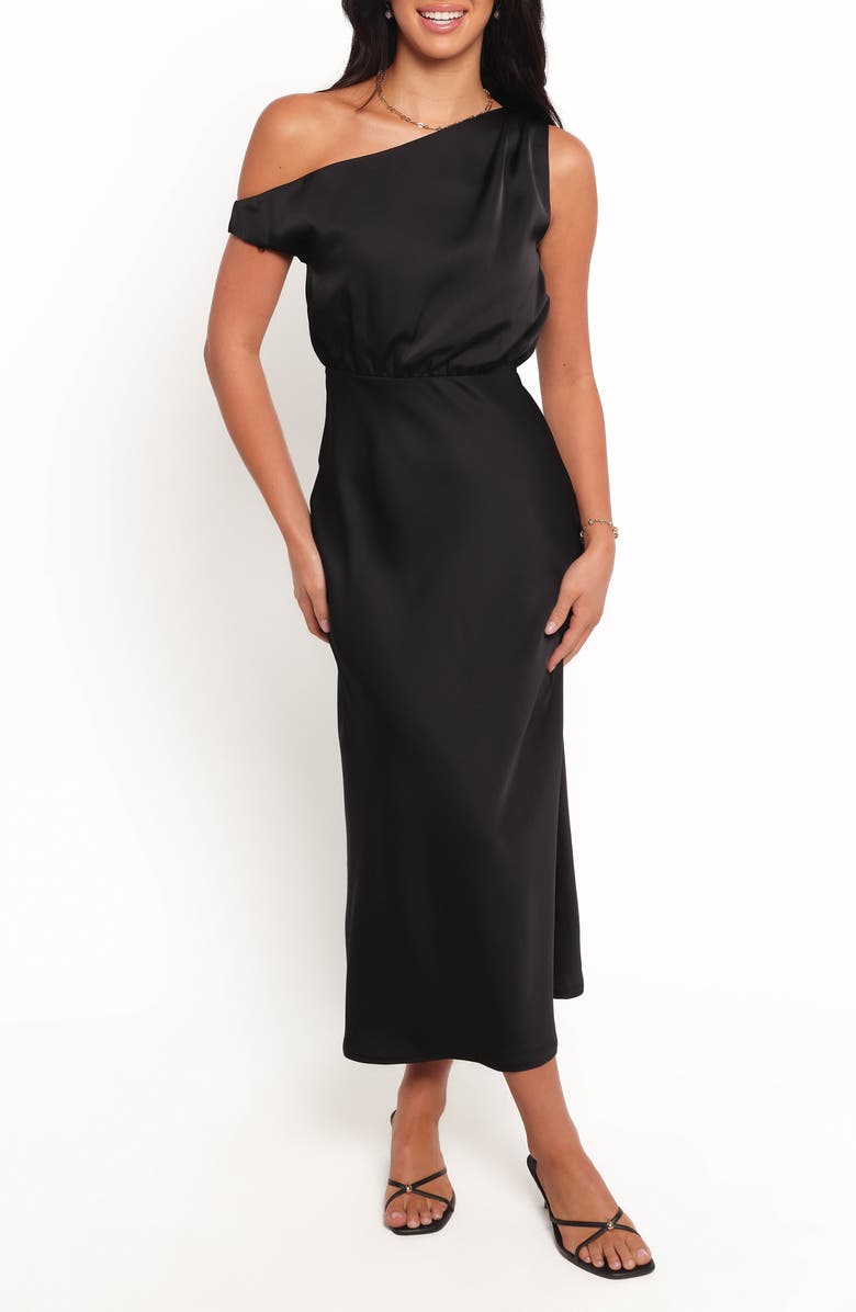 Petal & Pup Clare One-Shoulder Midi Dress, Main, color, Black