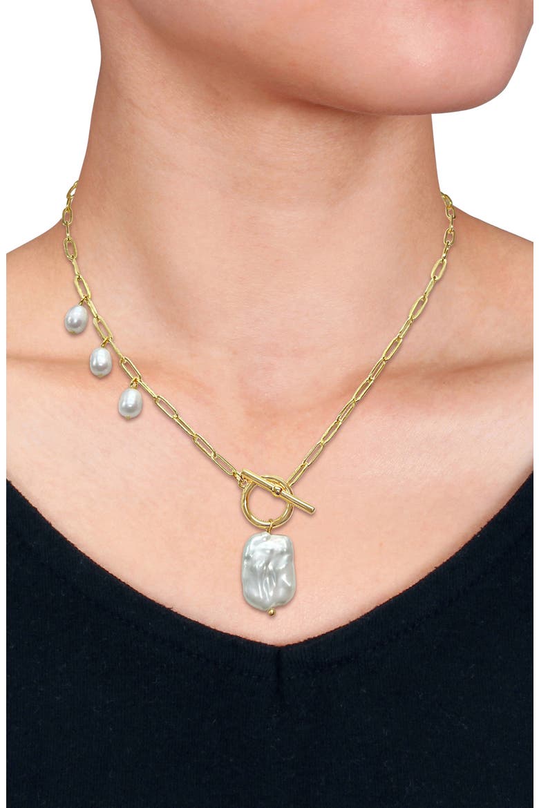 Freshwater Cultured Pearl Paperclip Chain Necklace, Alternate, color, WHITE GOLD