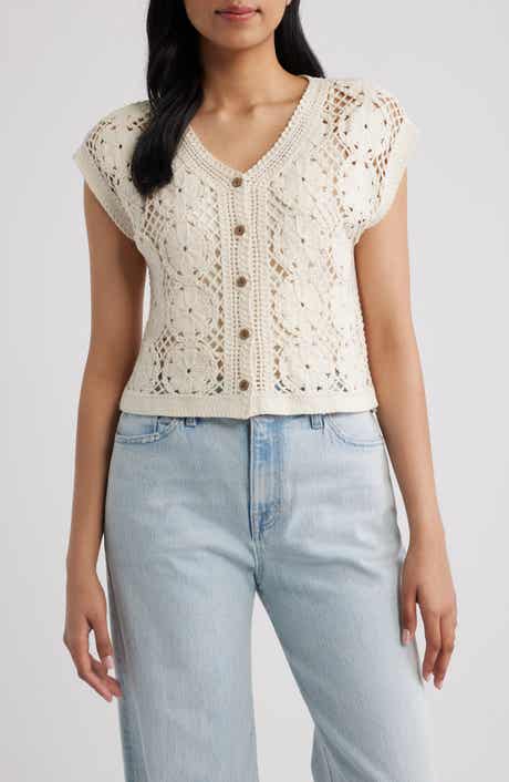 Floral Open Stitch Cotton Blend Sweater