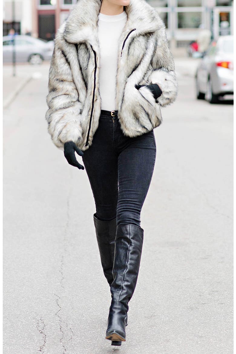 Yukon Wolf Faux Fur Bomber Jacket, Alternate, color, YUKON WOLF