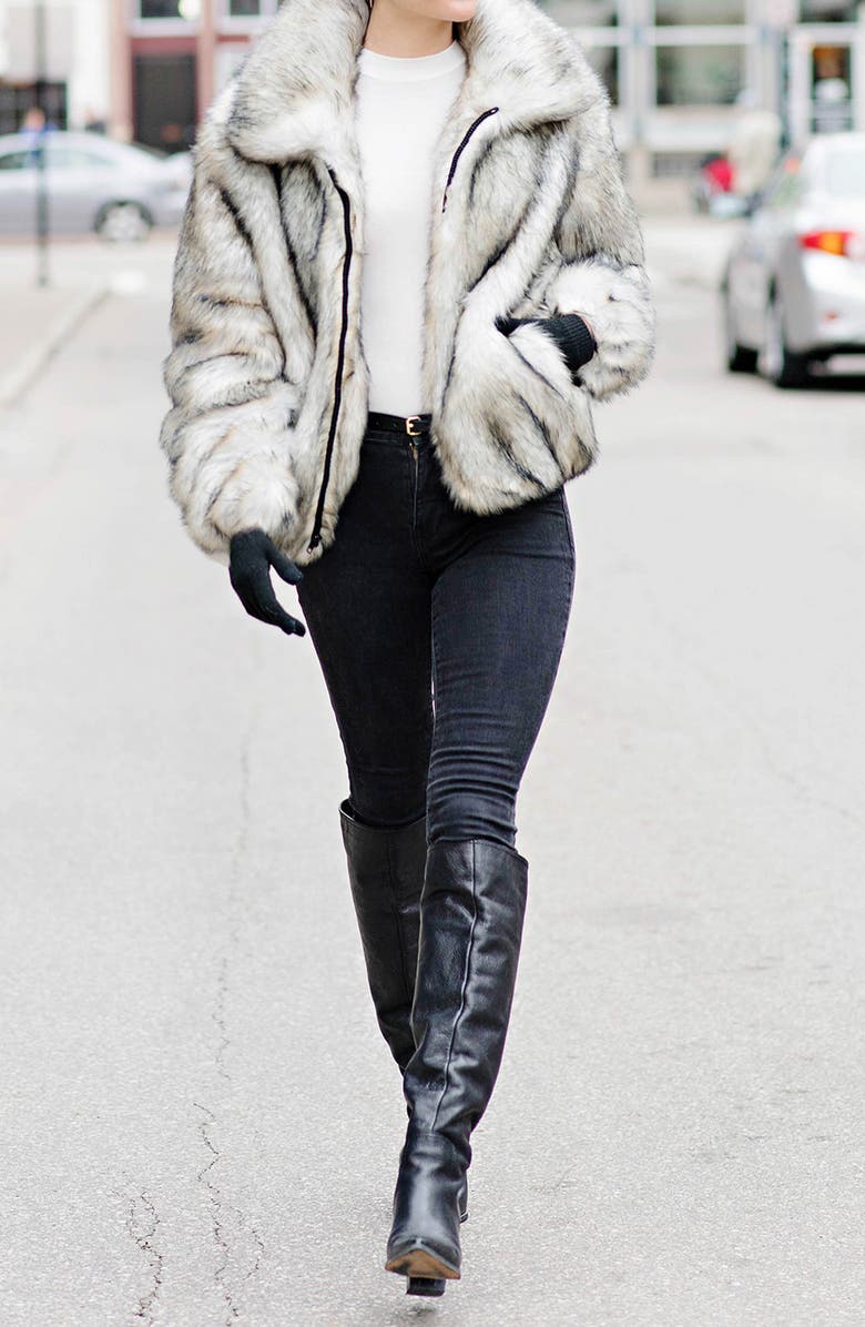 DONNA SALYERS FABULOUS FURS Yukon Wolf Faux Fur Bomber Jacket, Alternate, color,