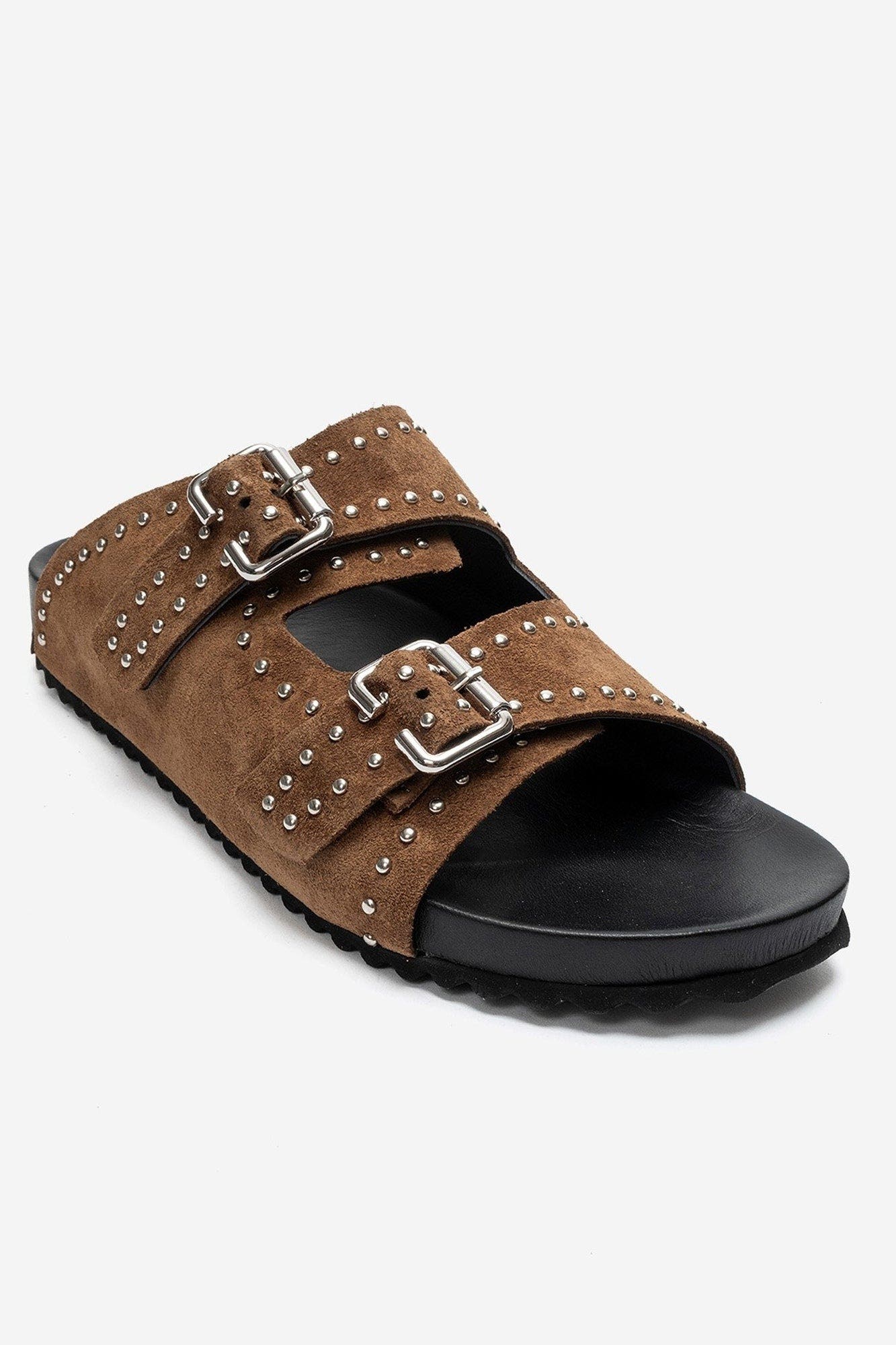 Avenelle Leather Double Band Sandal, Alternate, color, Cognac Suede