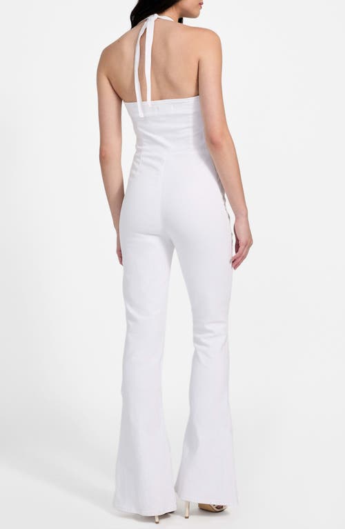 Guess Blair Halter Denim Jumpsuit In White