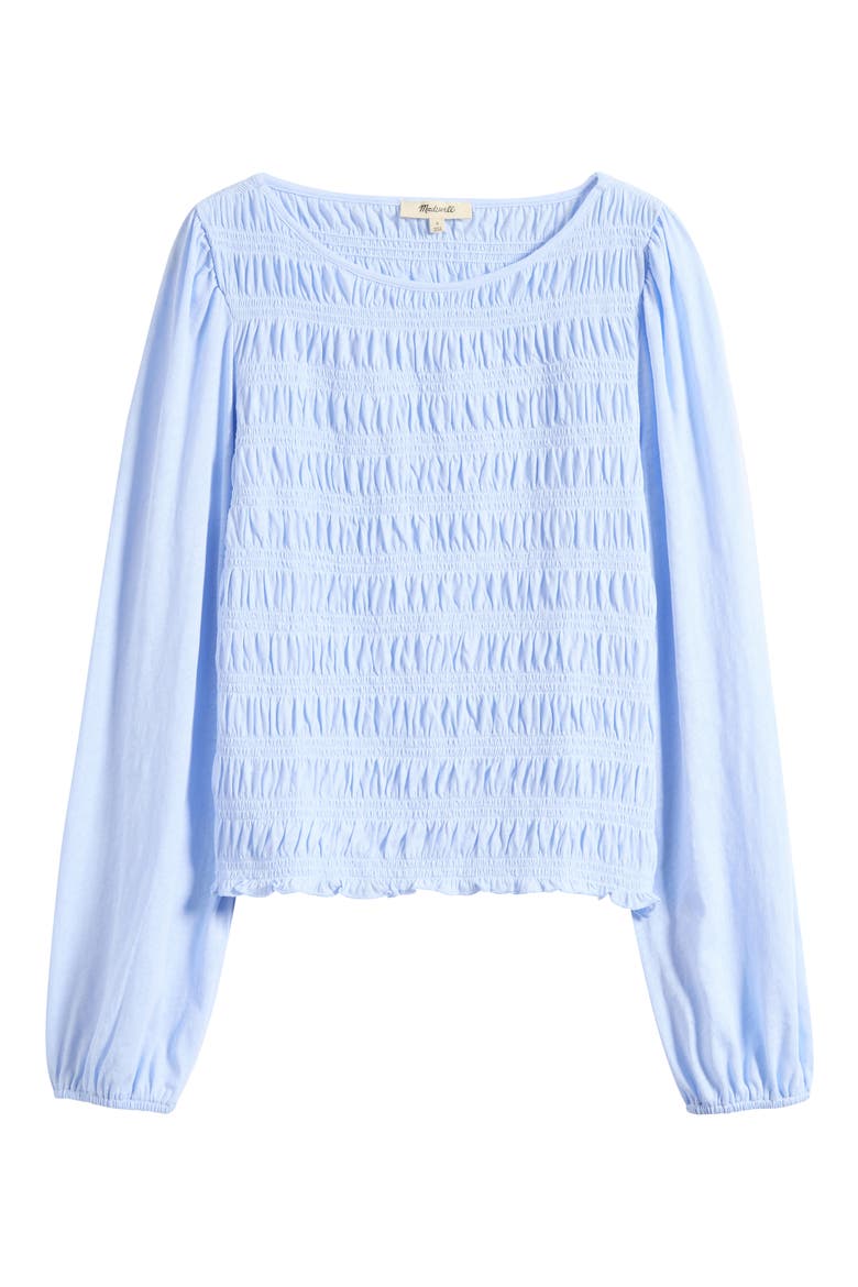 Smocked Boat Neck Long Sleeve Cotton Top, Alternate, color, SKY BLUE