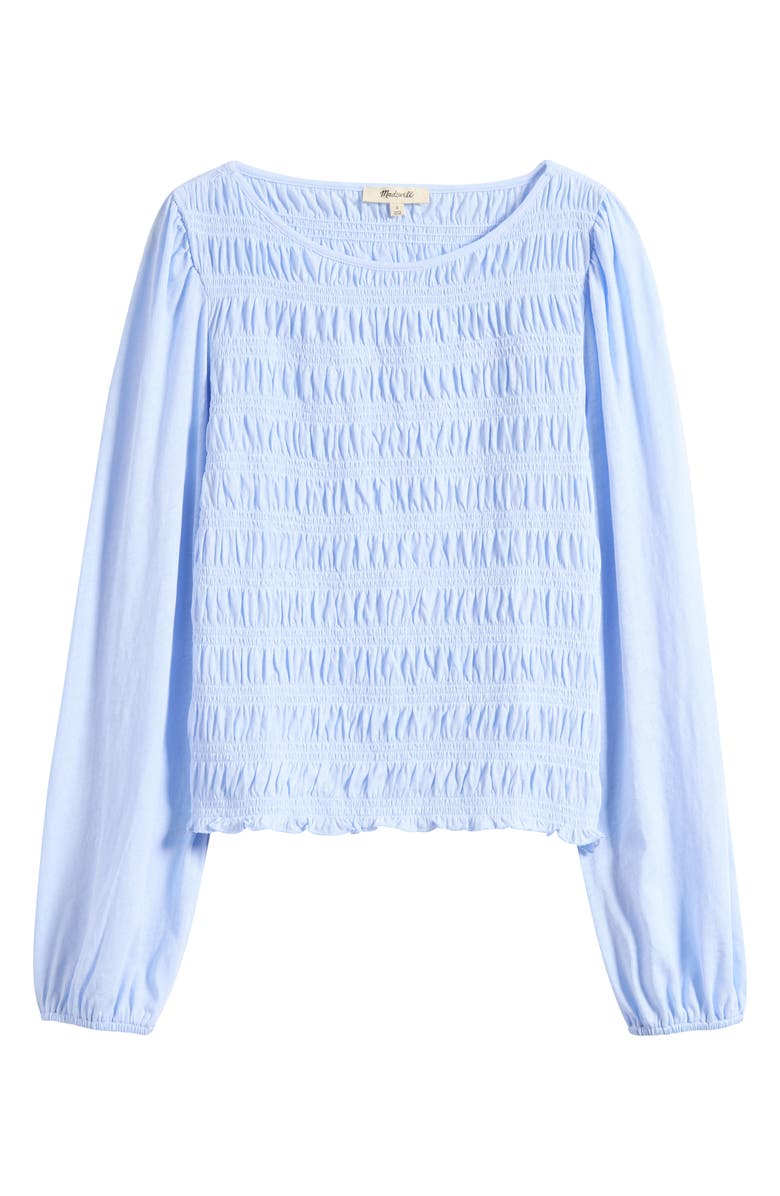 Madewell Smocked Boat Neck Long Sleeve Cotton Top, Alternate, color, Sky Blue