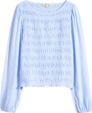 Madewell Smocked Boat Neck Long Sleeve Cotton Top