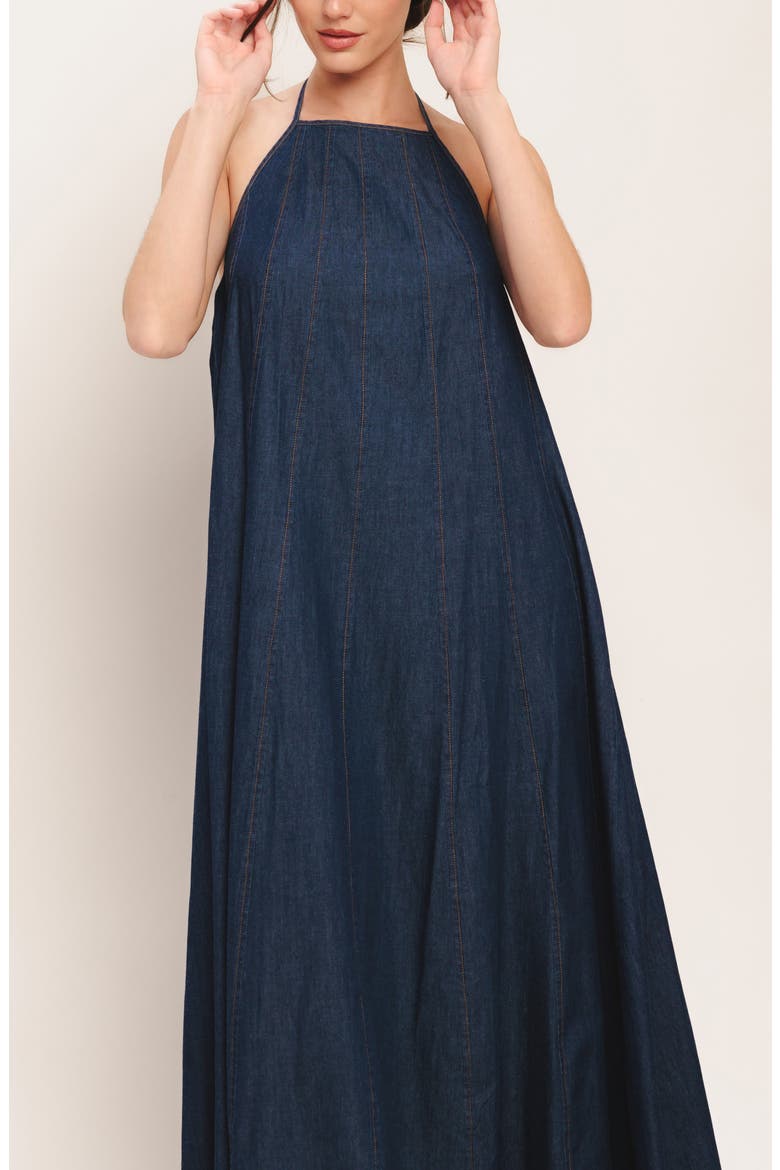 Halter Denim Maxi Dress, Alternate, color, DARK INDIGO