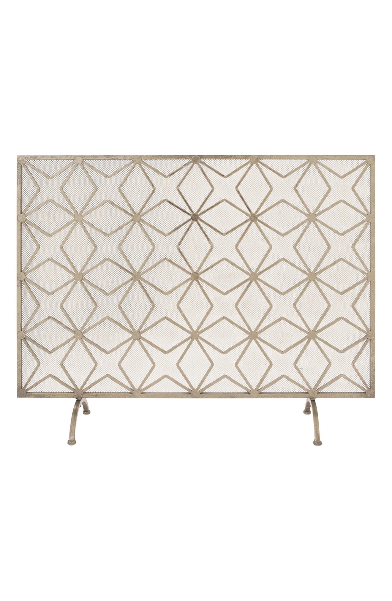 WILLOW ROW Goldtone Metal Star Pattern Single Panel Geometric Fireplace Screen wtih Mesh Netting