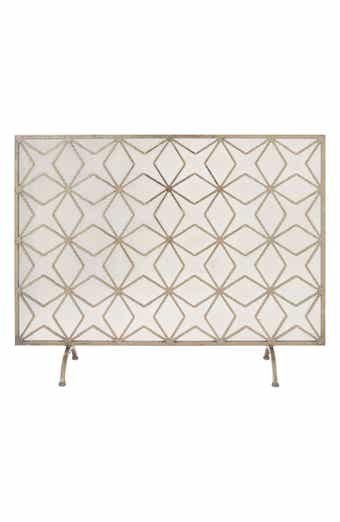 WILLOW ROW Goldtone Metal Star Pattern Single Panel Geometric Fireplace Screen wtih Mesh Netting
