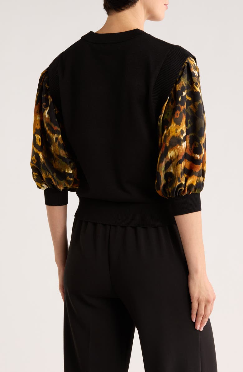 DKNY Print Sleeve Mixed Media Sweater, Alternate, color, Black Autumn Mixed Animal